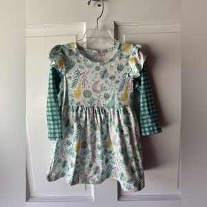 Green and White Sundress with Pleated Flutter Sleeves
